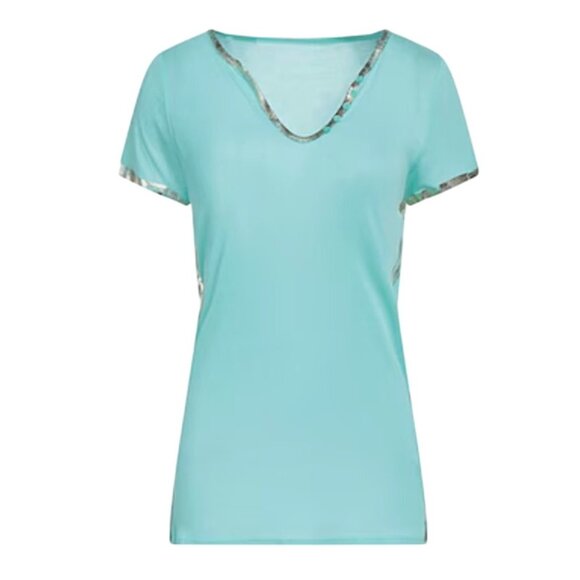 Zadig & Voltaire Tino Turquoise and Silver Foil Tee M - Picture 1 of 7